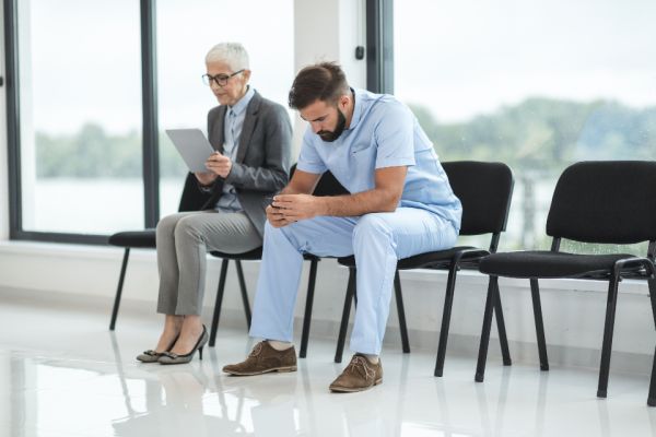 Personas en la sala de espera de un consultorio